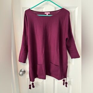 Lilly Pulitzer Elba Sweater Oversized Boatneck Tassels Plum Purple Dark Red